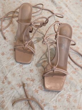 Nude Strappy Lace-Up Women's Heeled Sandals